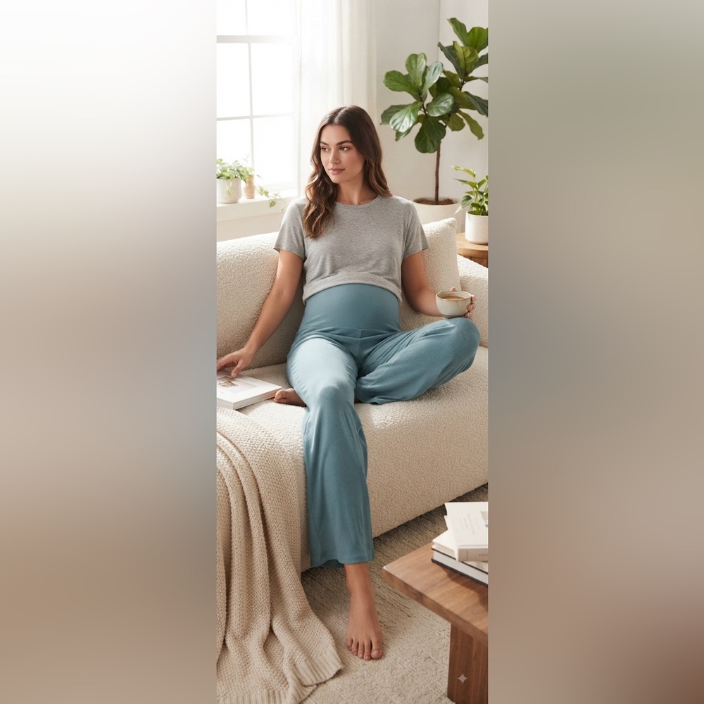 teal-blue ribbed wide-leg lounge pants